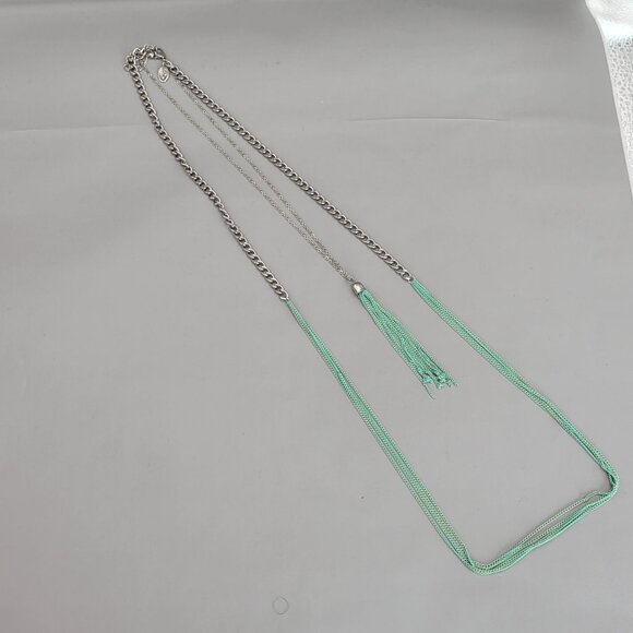 Charming charlie necklace long Multi strand green silver tone 32" - Picture 4 of 16
